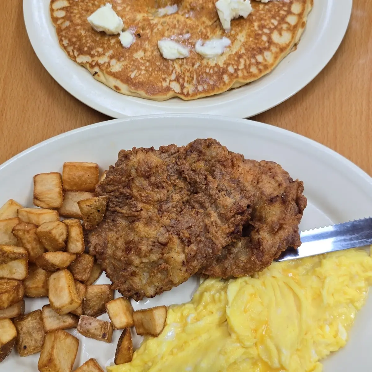 Fried Pork Chops and Eggs