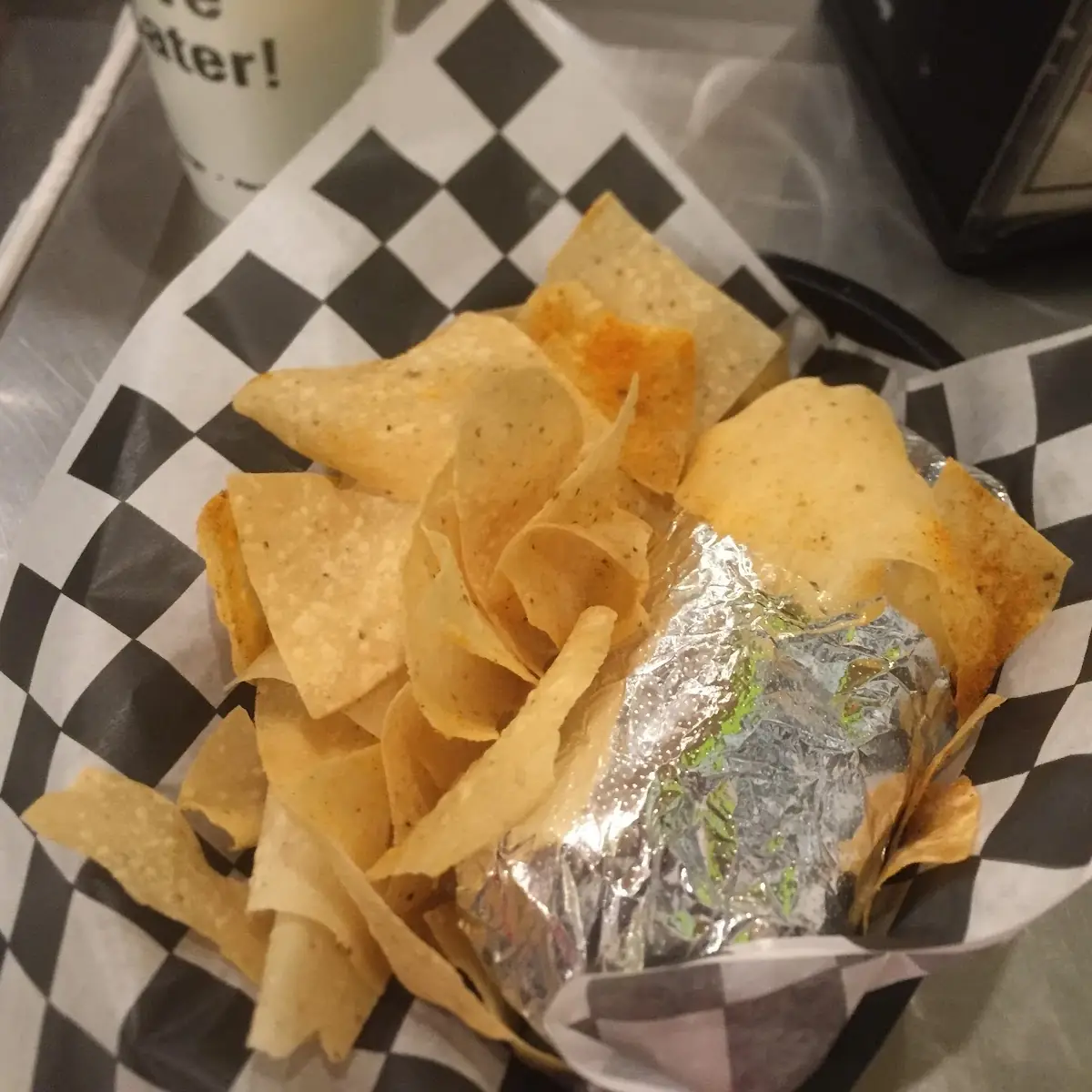 Chicken Burrito and Chips
