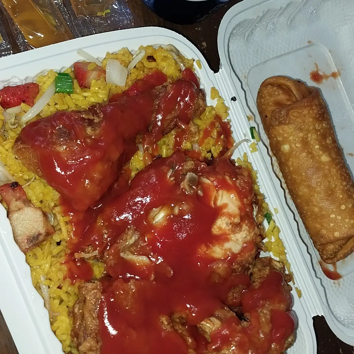 Half Chicken with Pork Fried Rice and a Egg Roll