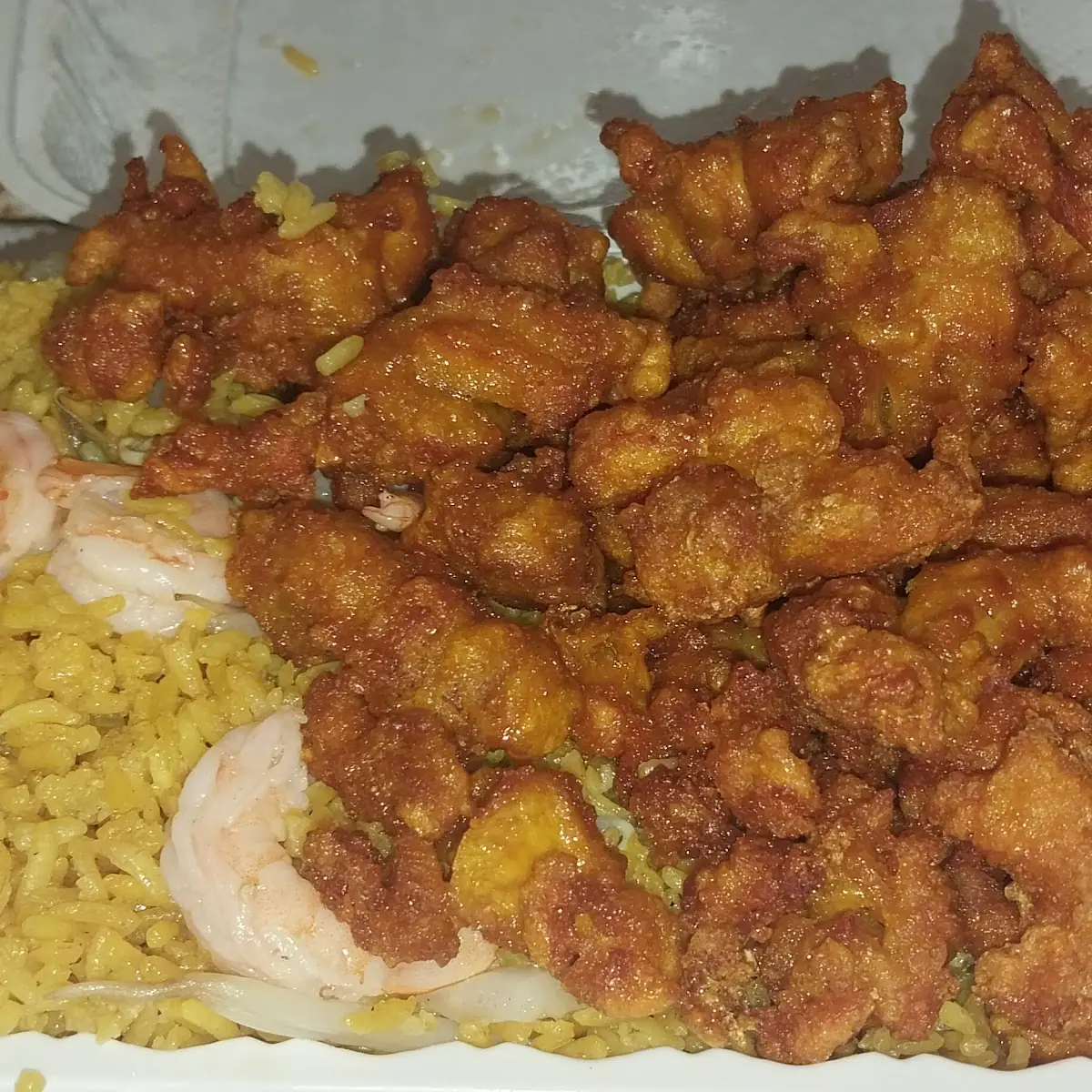Popcorn Chicken with Shrimp Fried Rice