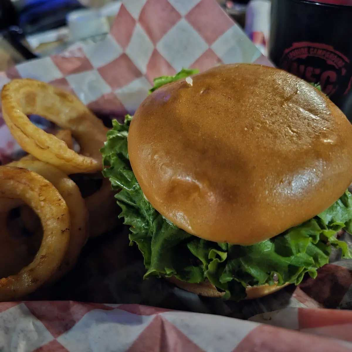 Burger and Onion Rings