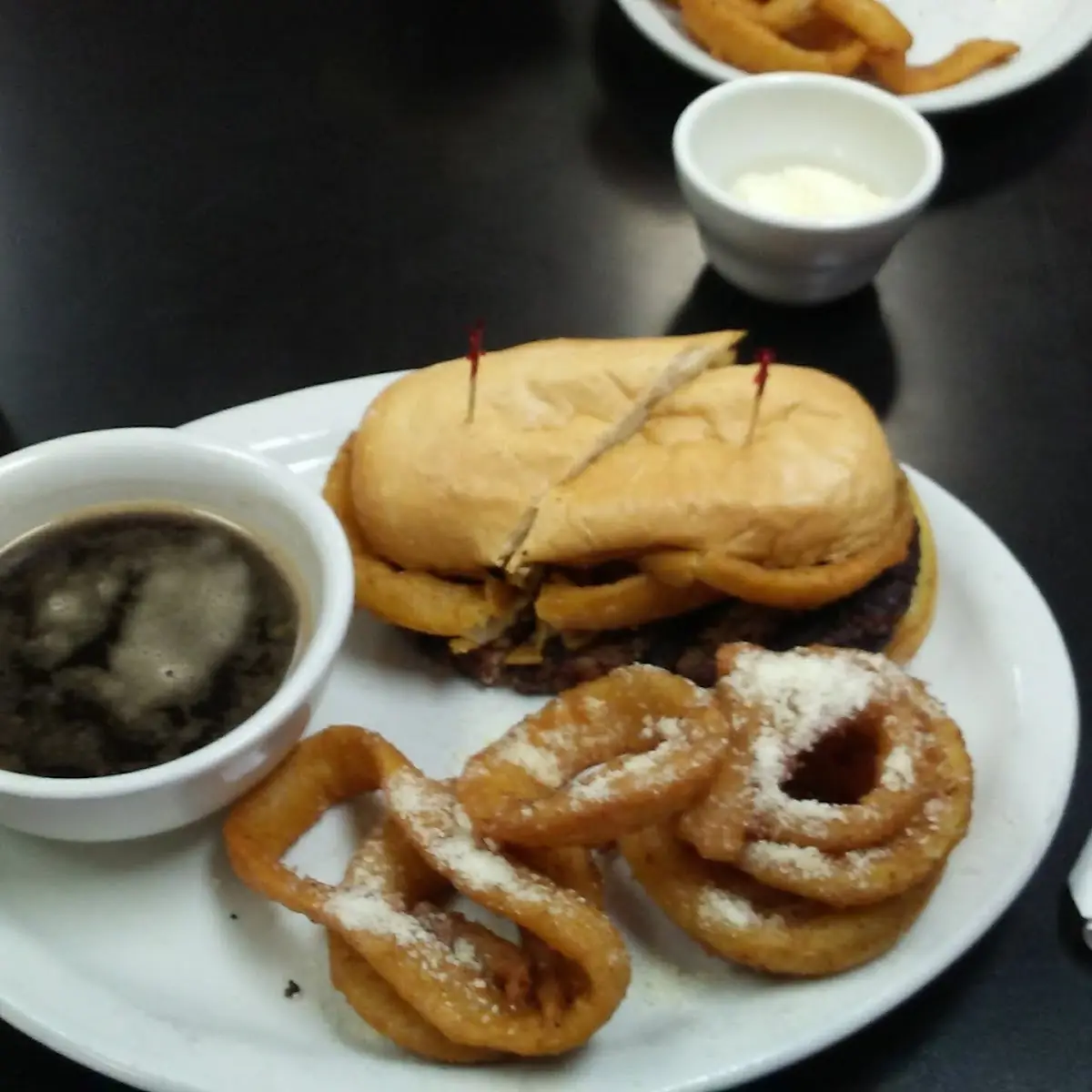 French Dip with Onion Rings
