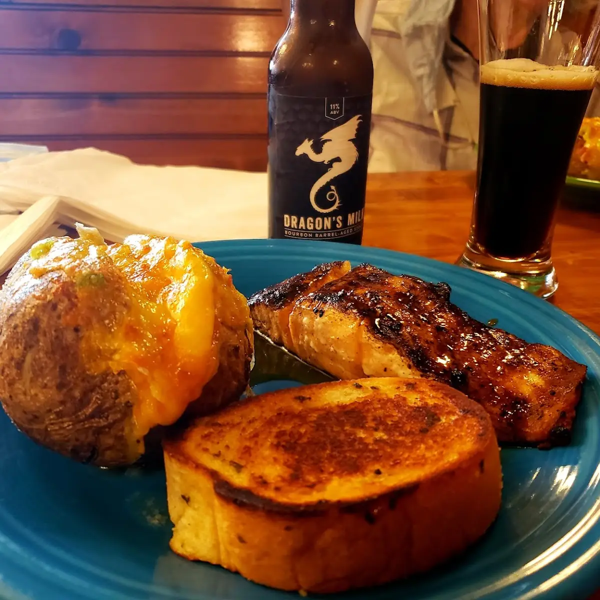 Broiled Salmon with Baked Potato