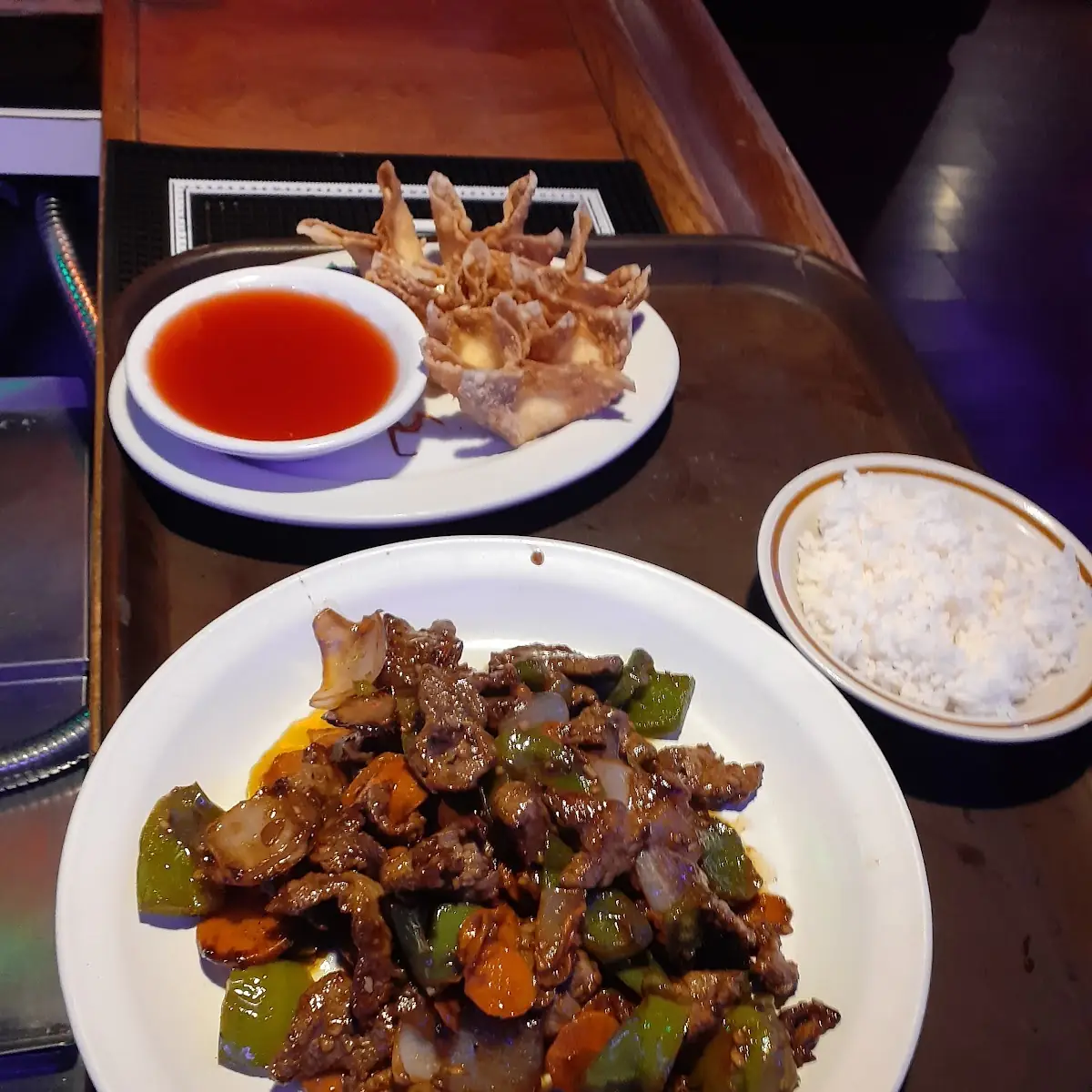 Mongolian Beef with Wontons and Steamed Rice