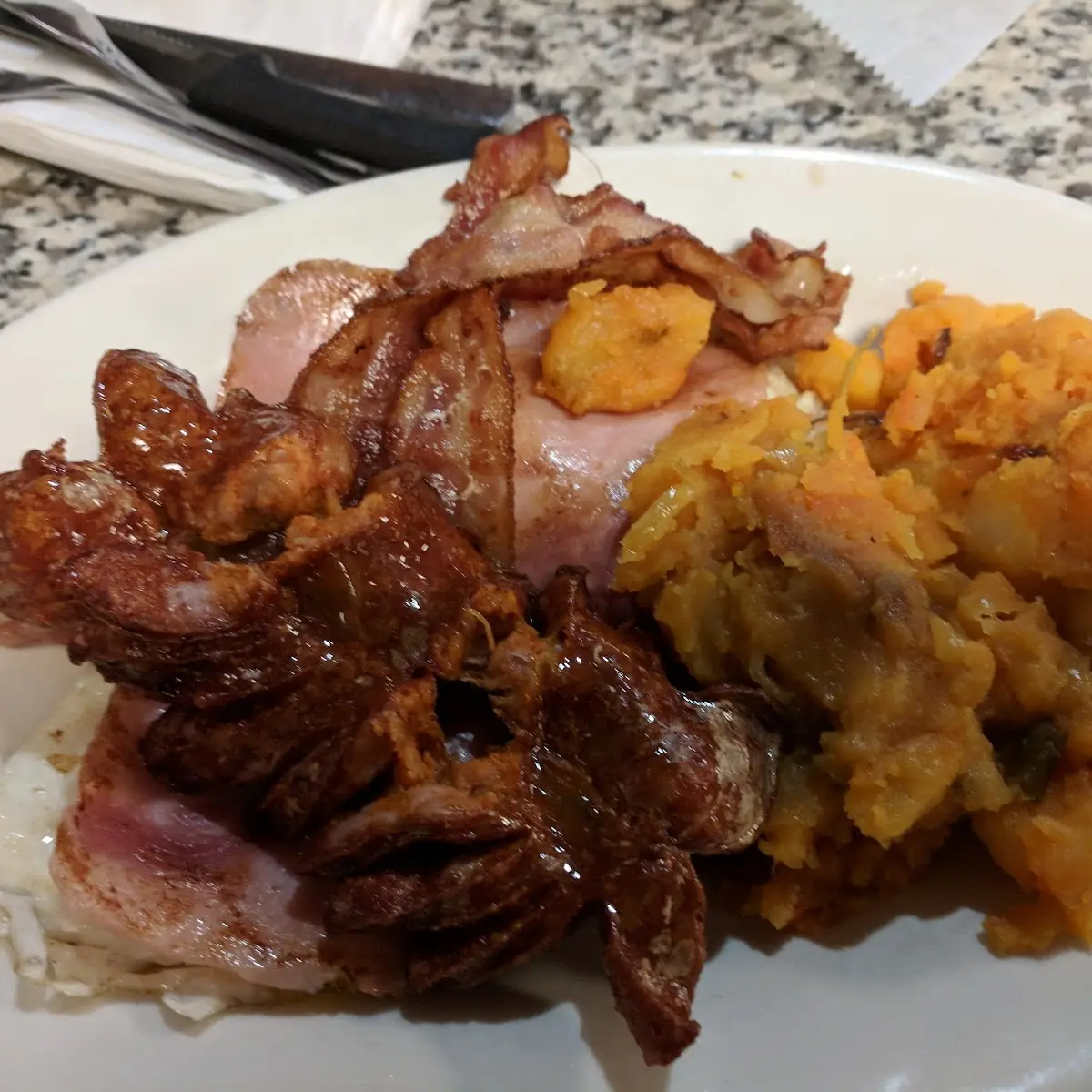 Eggs Bacon Sausage Ham and Potatoes