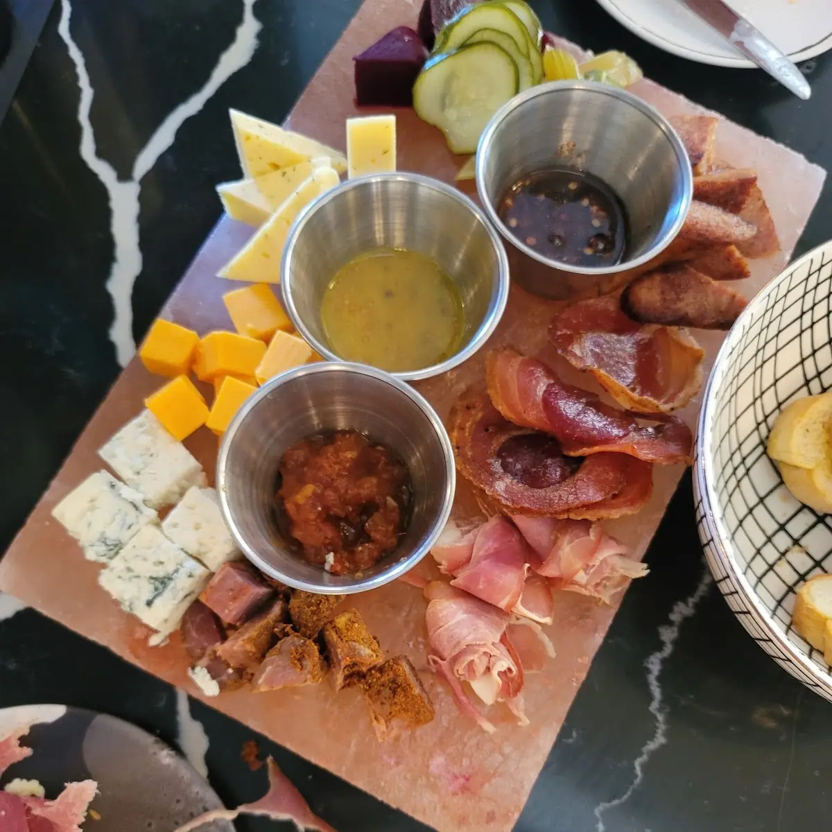 Charcuterie Board on Solid Pink Sea Salt Block
