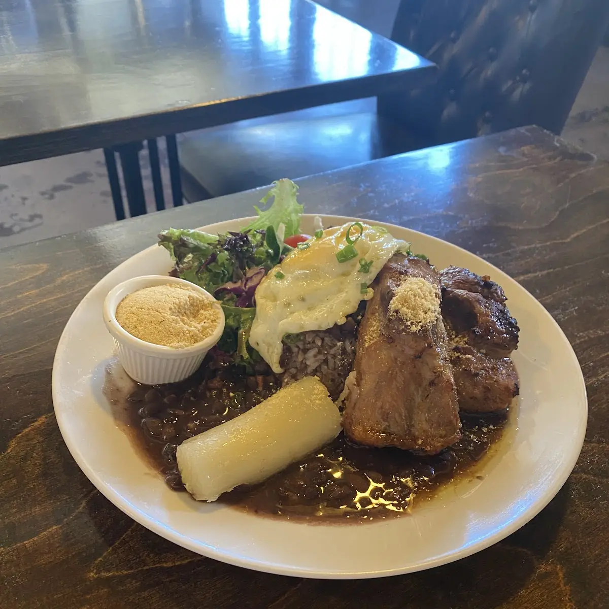 Black Beans with Salad Yuca and Pork Ribs