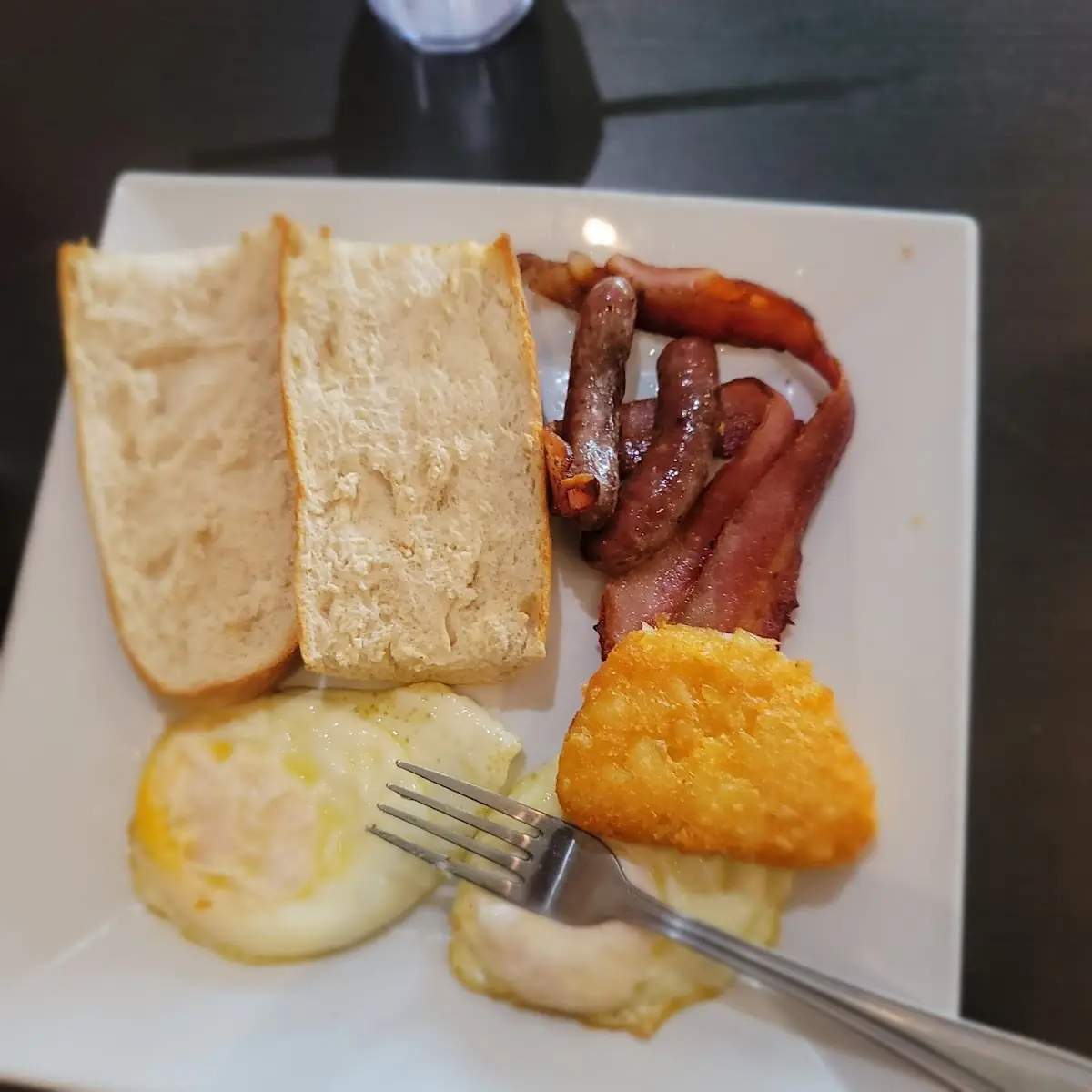 Toasted Bread Bacon Sausage Hash Browns