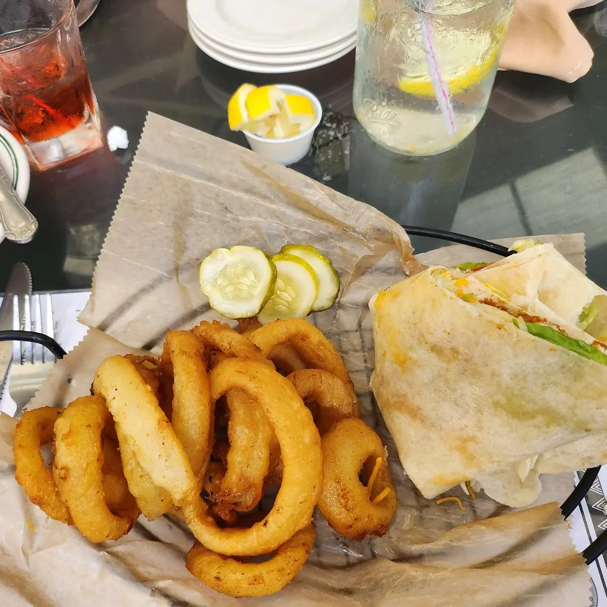 Buffalo Chicken Wrap and Onion Rings
