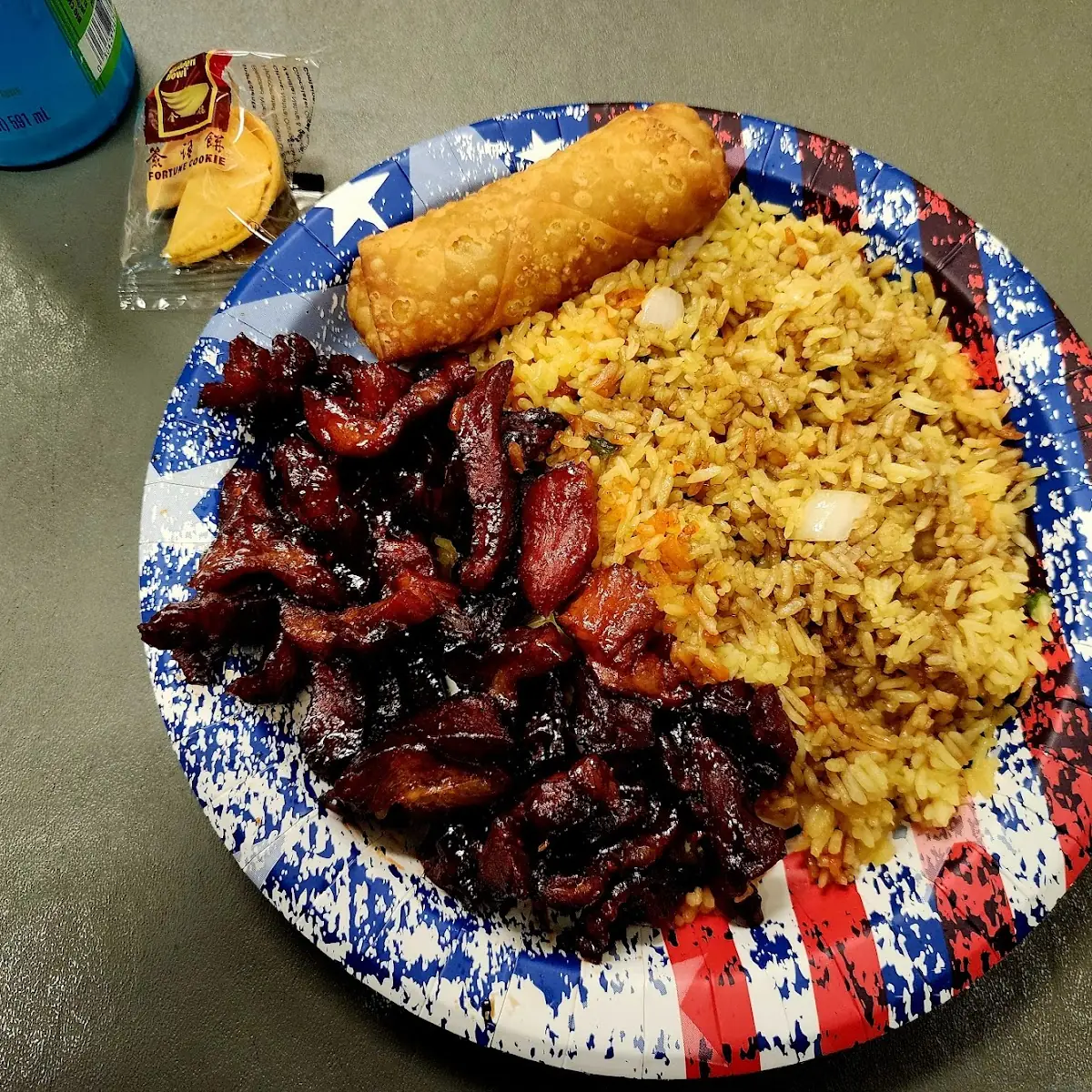 Boneless Spare Ribs with Fried Rice and Eggroll