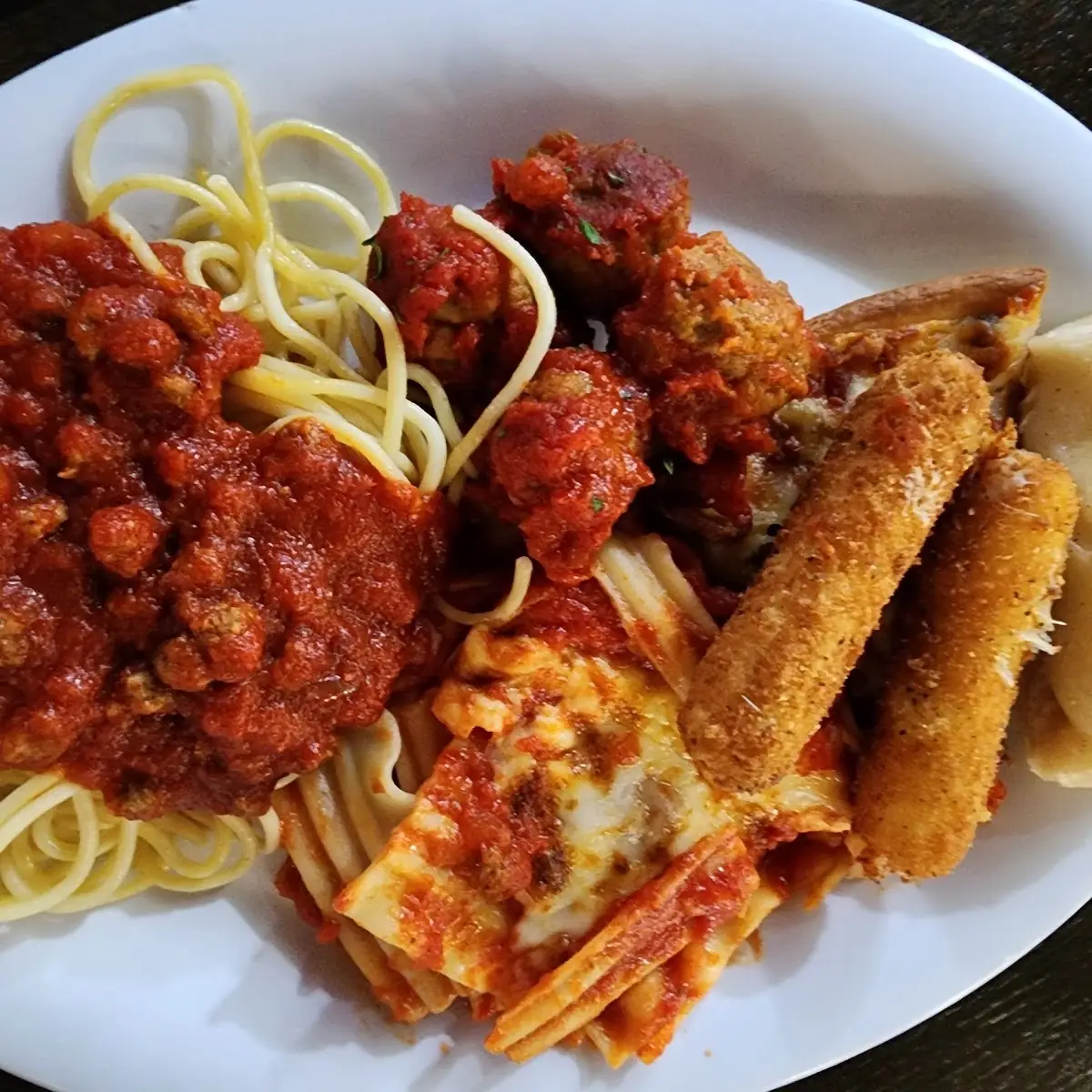 Lasagna Spaghetti Meatballs Mozzarella Sticks