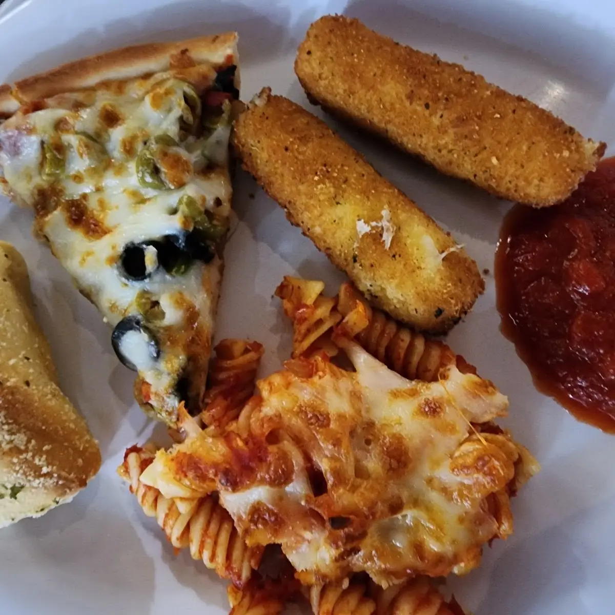 Pasta Bake Breadstick Mozzarella Sticks Veggie Pizza