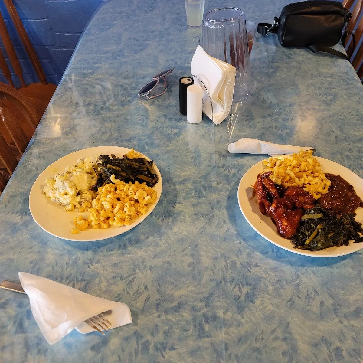 Barbacue Chicken Collard Greens Mac and Cheese & Bake Beans
