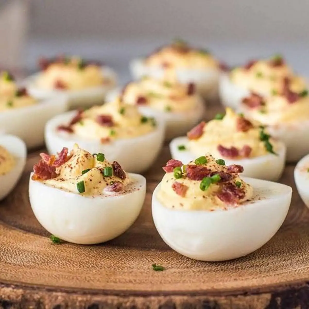 Southern Deviled Eggs with Chopped Bacon on Top