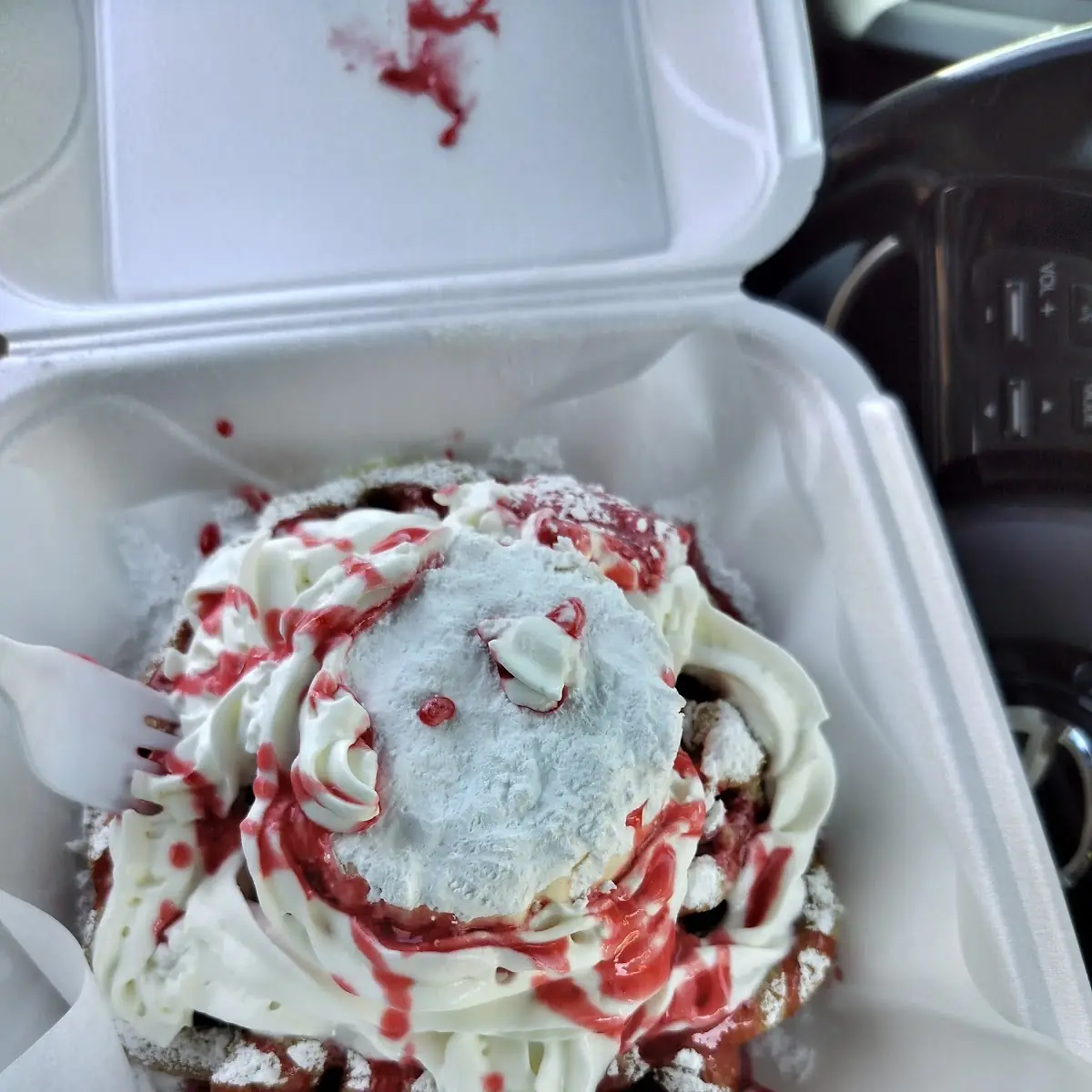 Strawberry Funnel Cake Ice Cream and Whipped Cream on Top