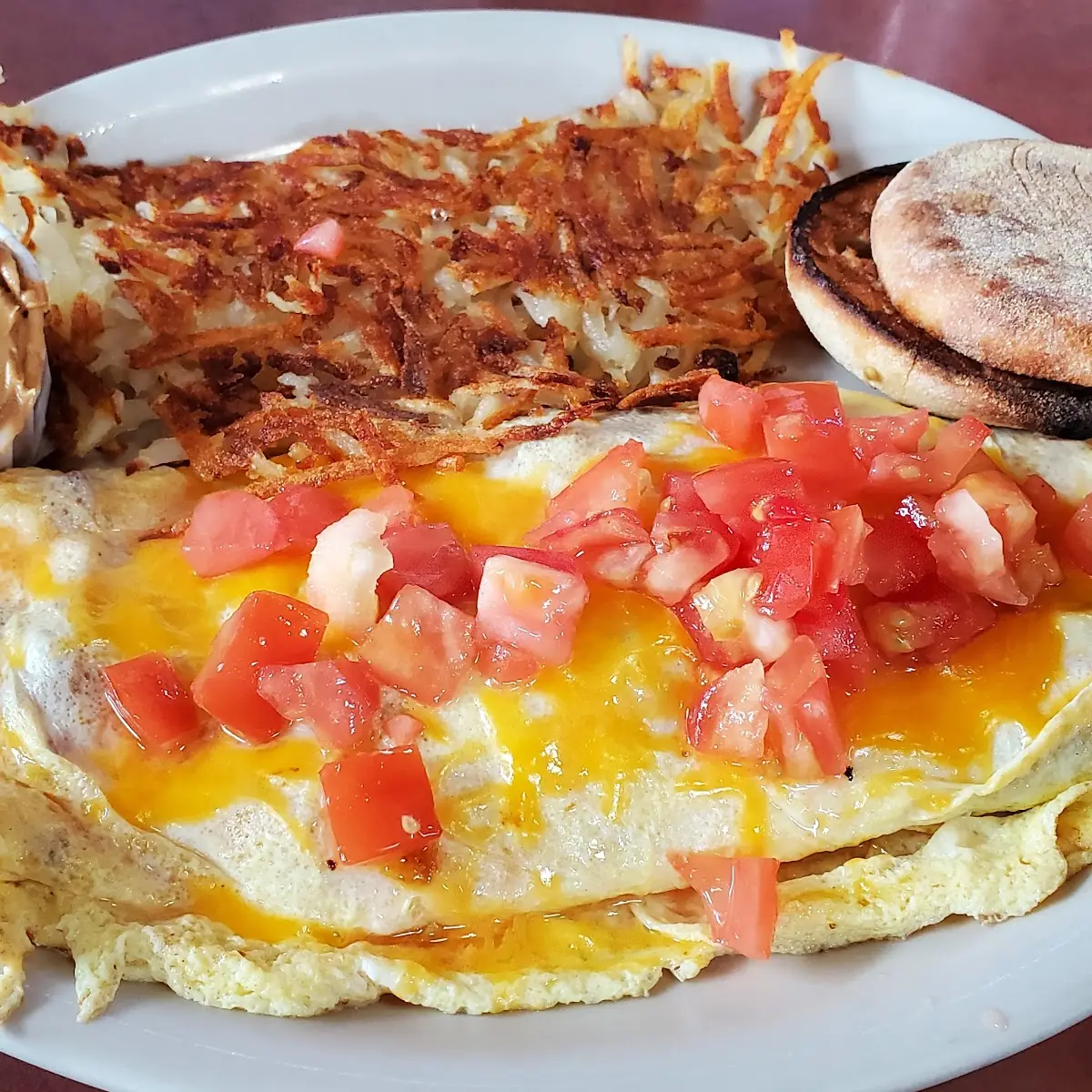 Bacon Onion Cheese Omelette with Fresh Tomatoes
