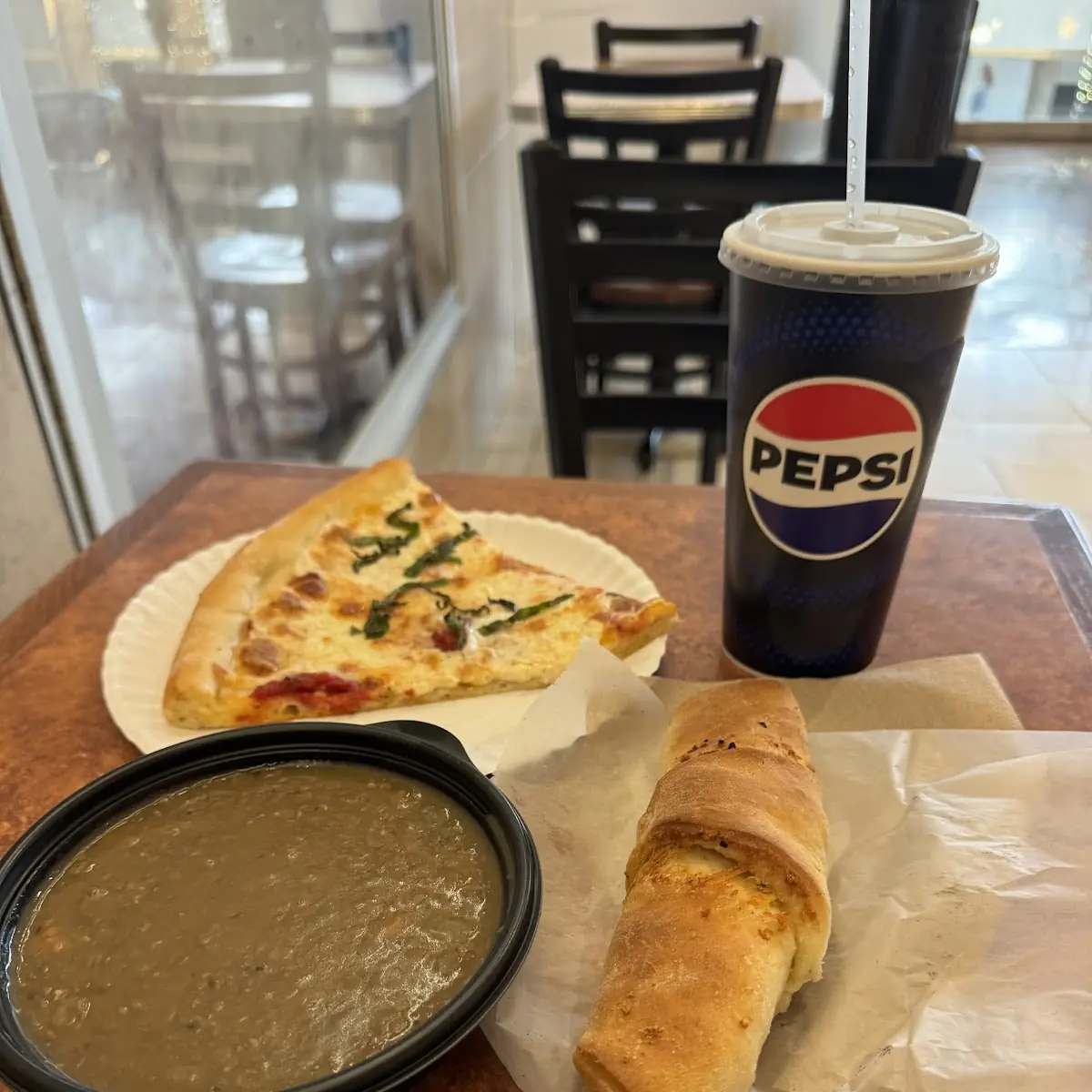Pizza Margherita and Lentil Soup