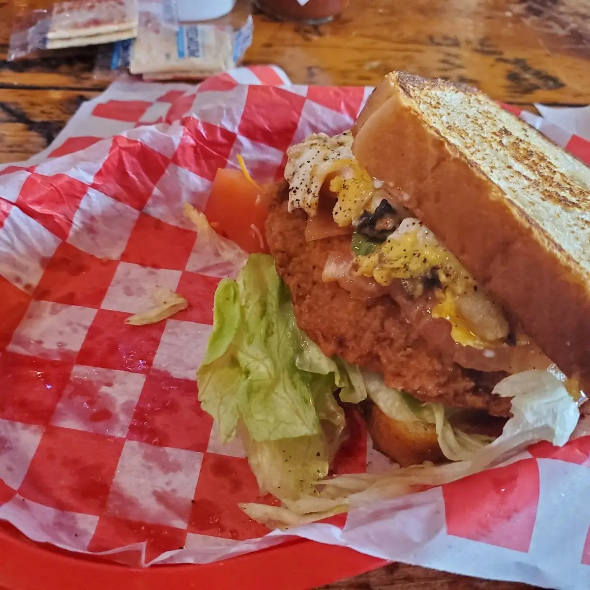 Fried Chicken Sandwich with Fries Egg