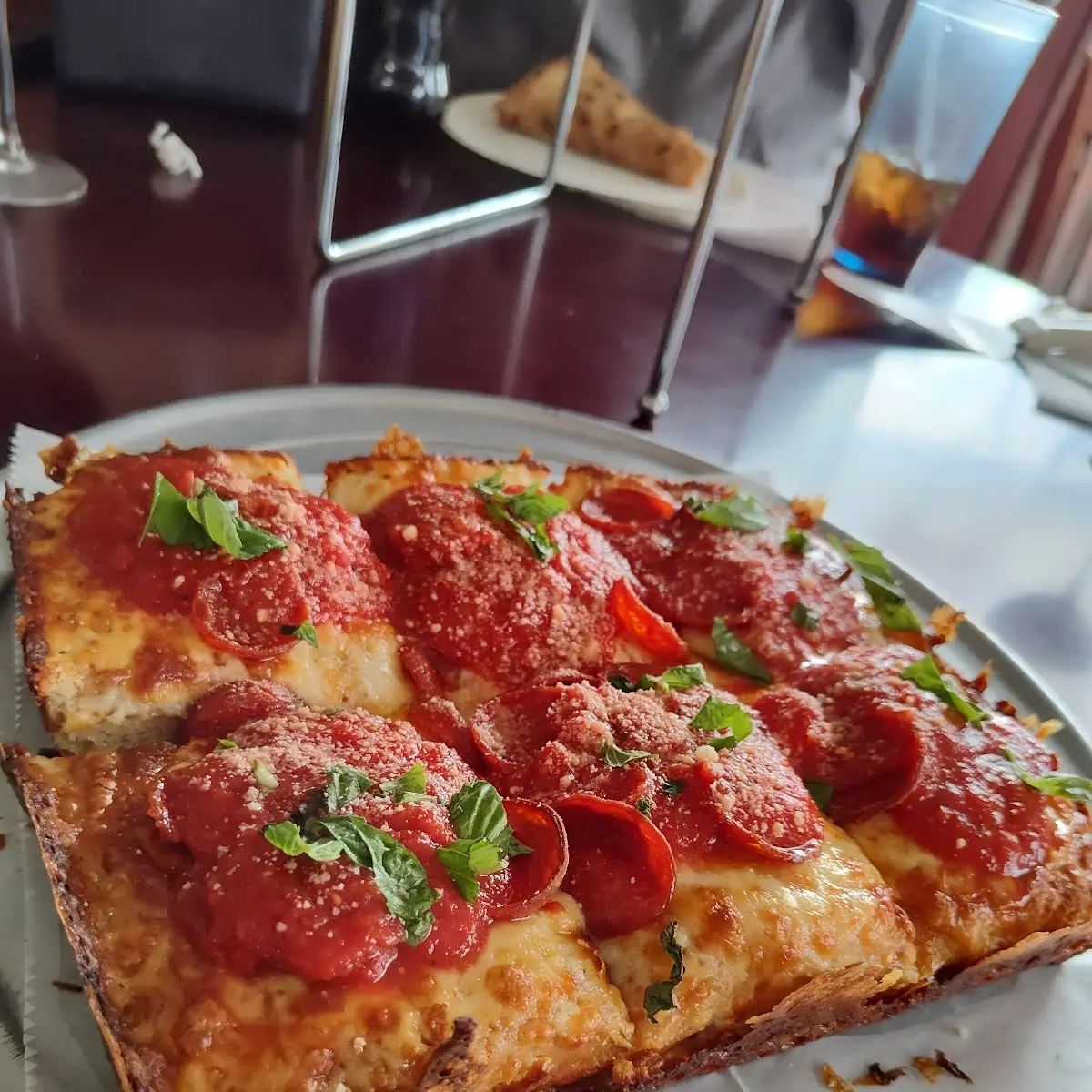 Detroit Style Pizza with Pepperoni Pizza
