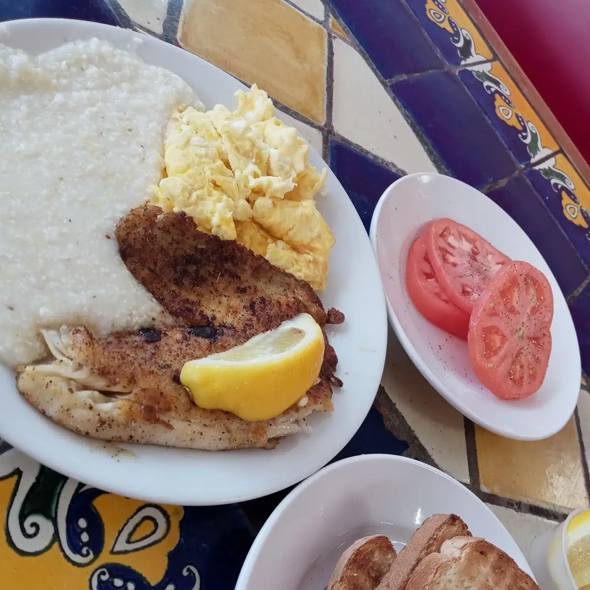 Grilled Tilapia Grits Tomato Slices