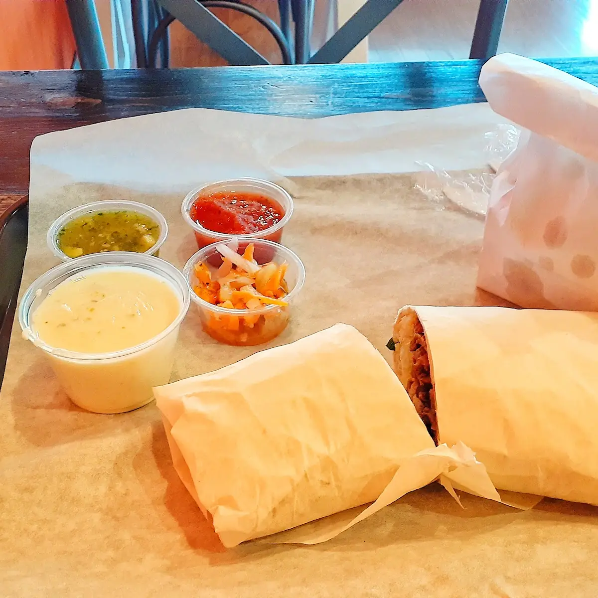 Steak Burrito with Chips and Queso Dip
