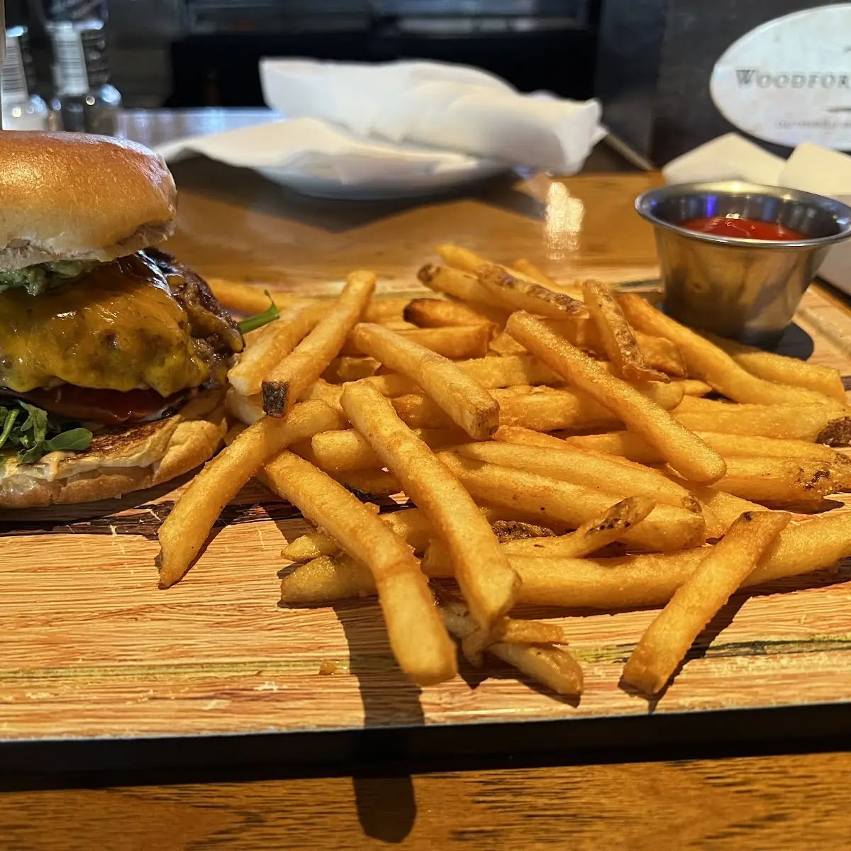 Avocado Smash Burger with Cheddar Cheese and Fries