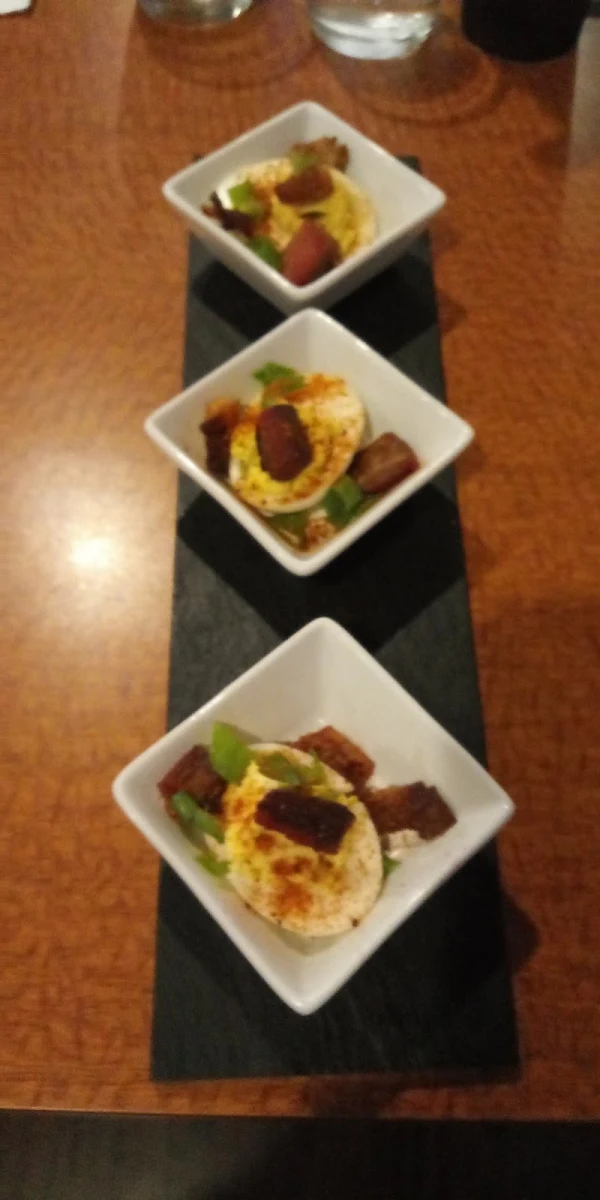 Deviled Eggs with Fried Pork Belly