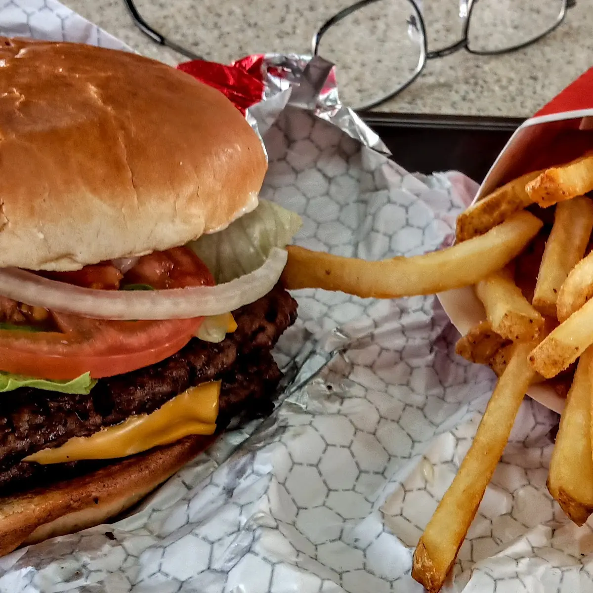Dave's Double Cheeseburger and Fries