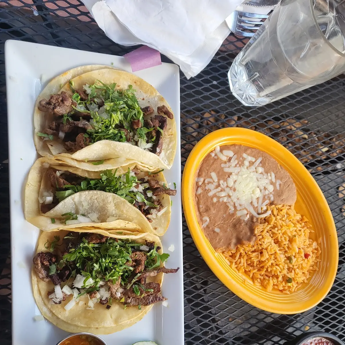 Two Tacos Rice & Beans