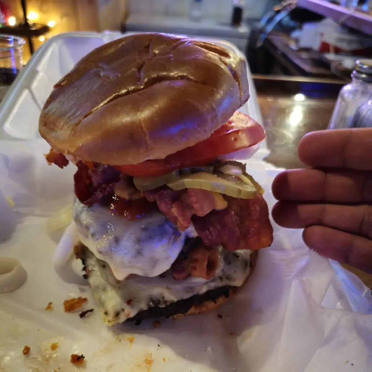 Double Bacon Pepper Jack Burger Cooked to Perfection