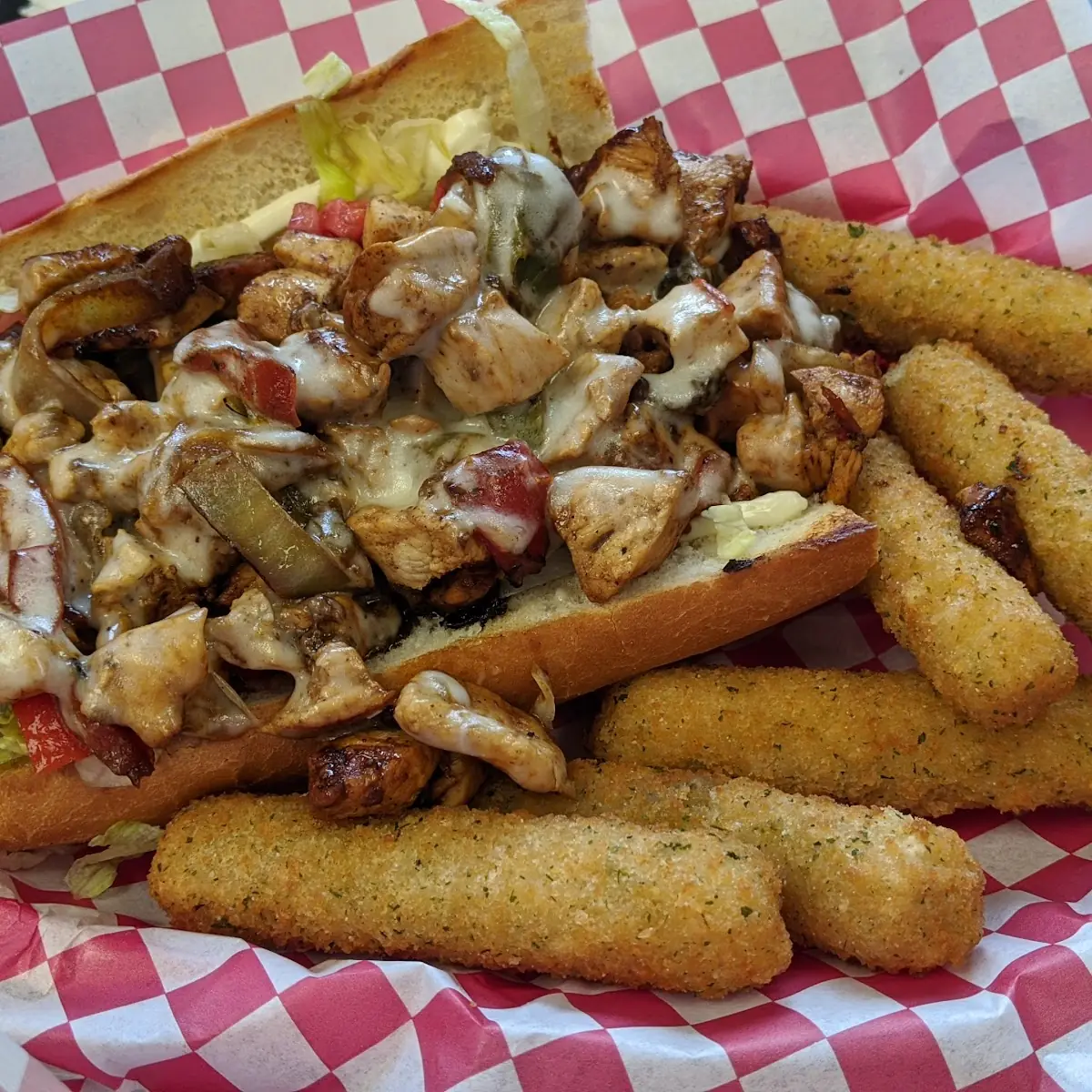 Chicken Philly with Mozzarella Sticks