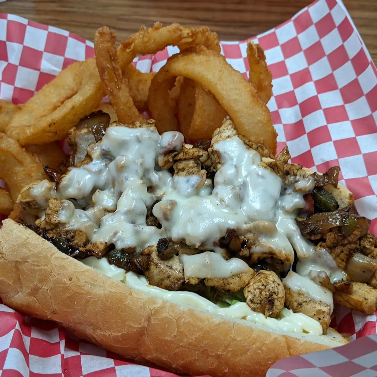 Chicken Philly with Onion Rings