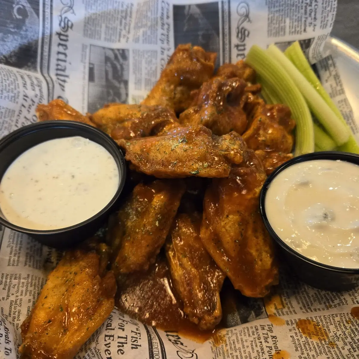 Hot Ranch Wings with Blue Cheese and Ranch