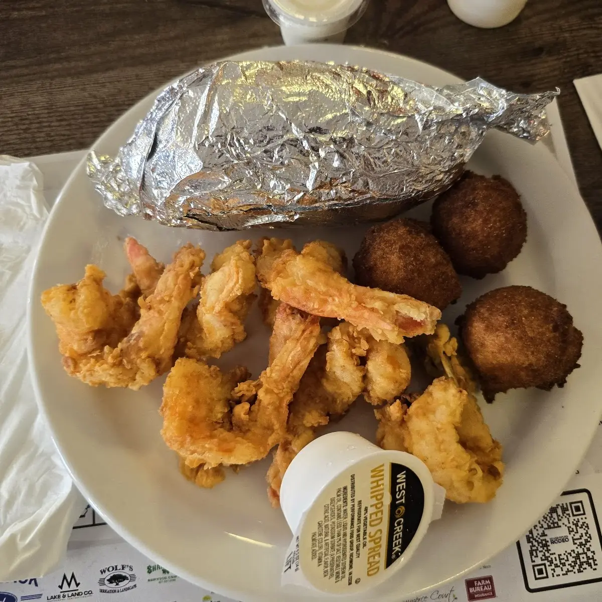 Fried Shrimp Lunch Baked Potato Also Had a Side Salad