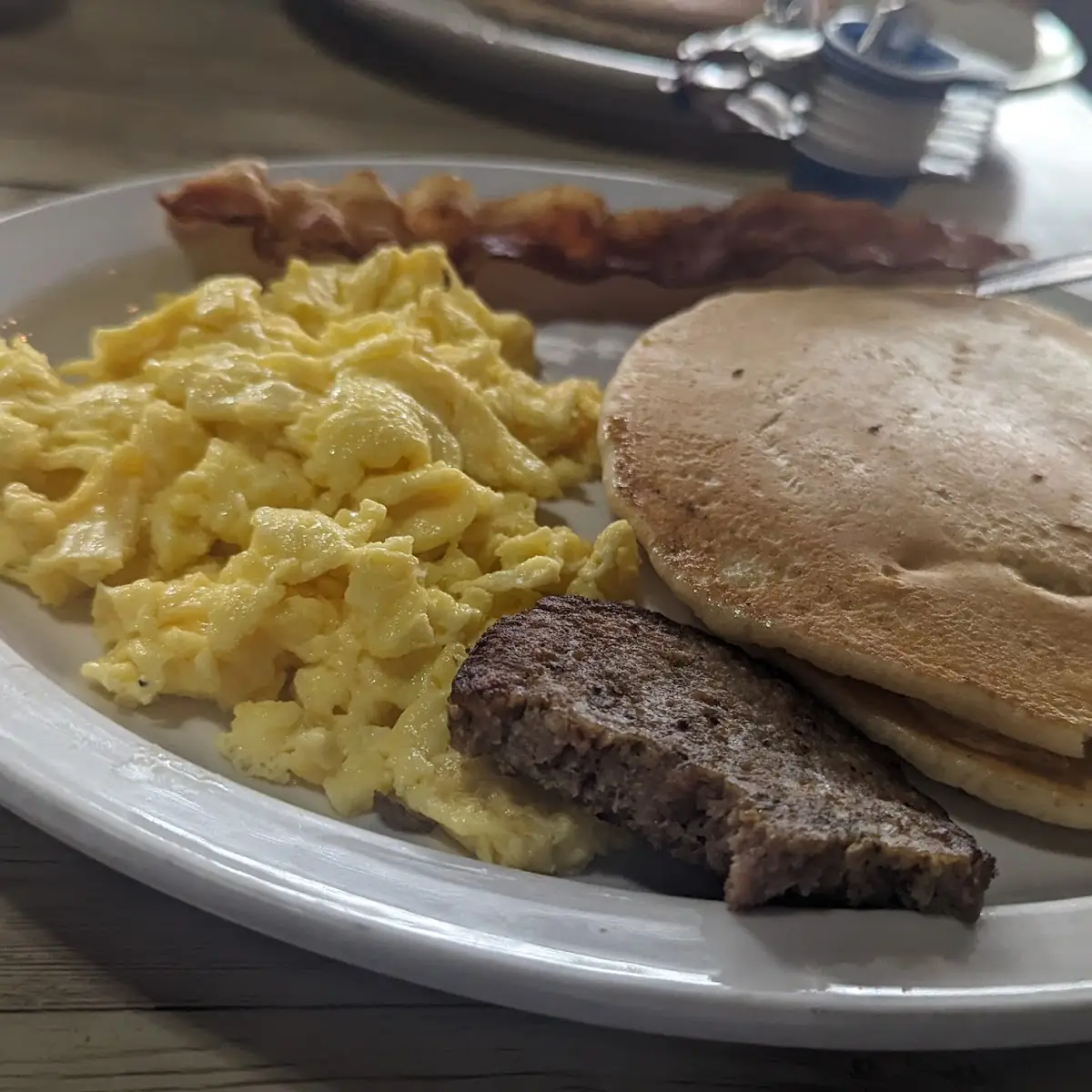 25 Two Pancakes Two Eggs Bacon & Sausage