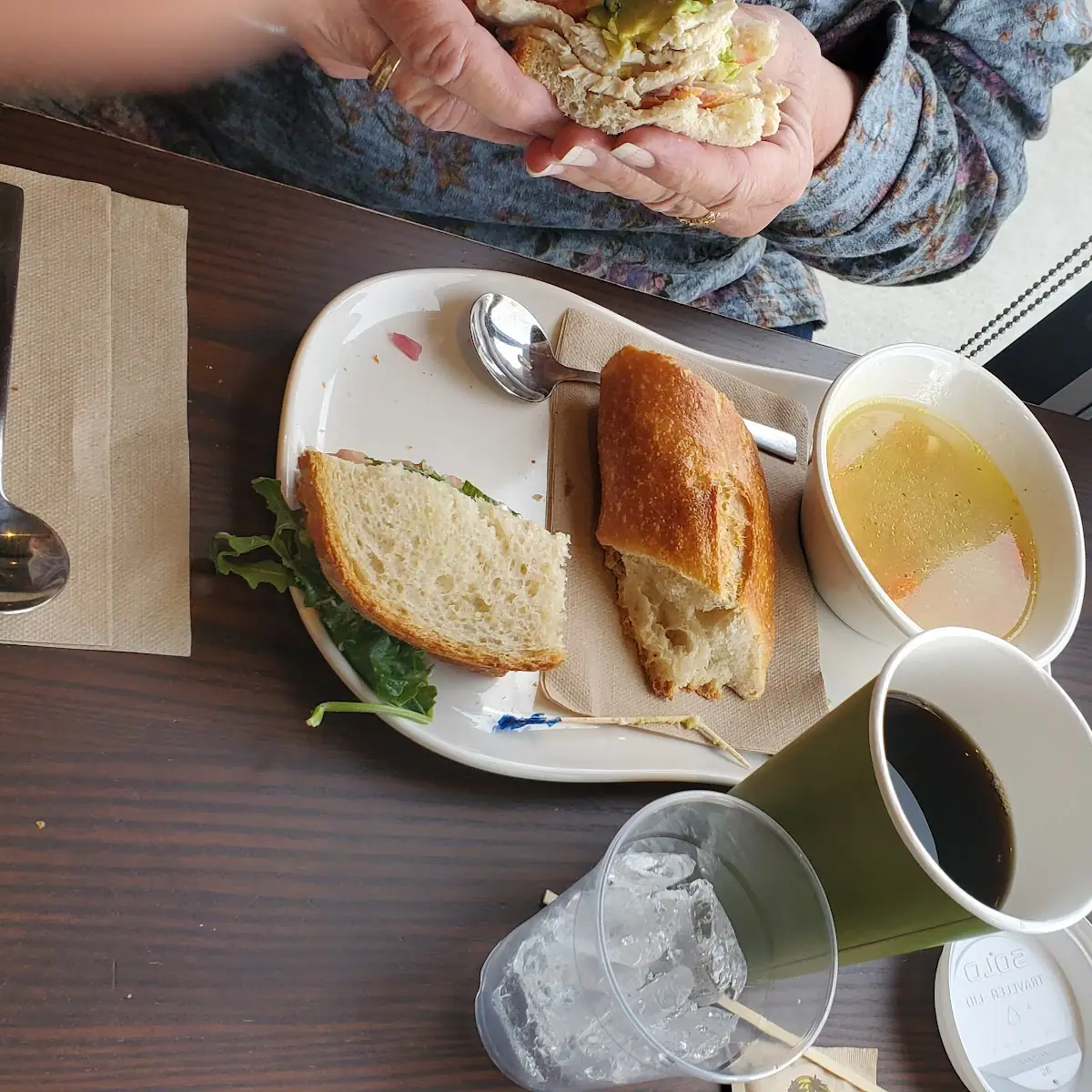 Chicken Noodle Soup & Chick Avocado Sandwich Served with a Baggett