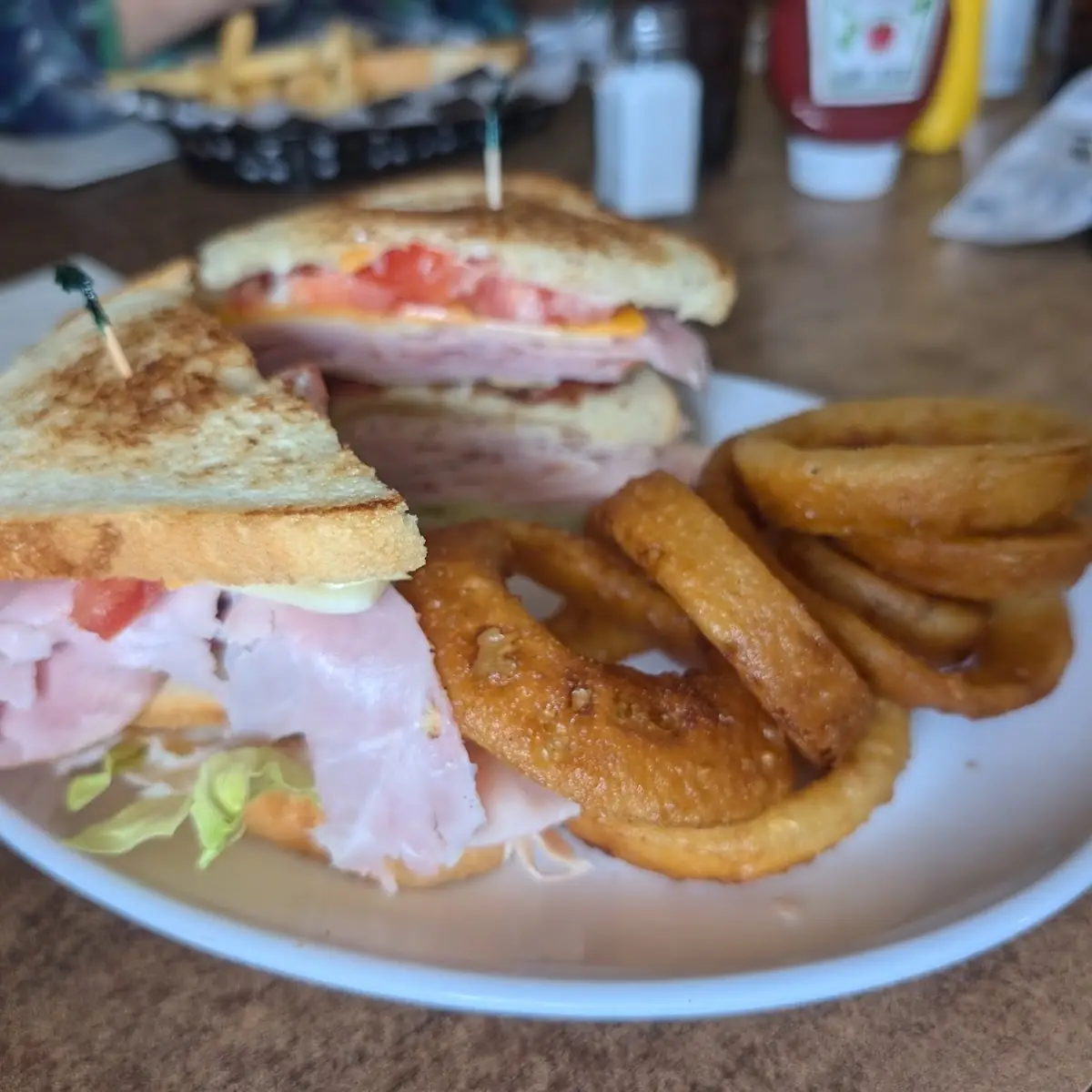 Club Sandwich with Onion Rings