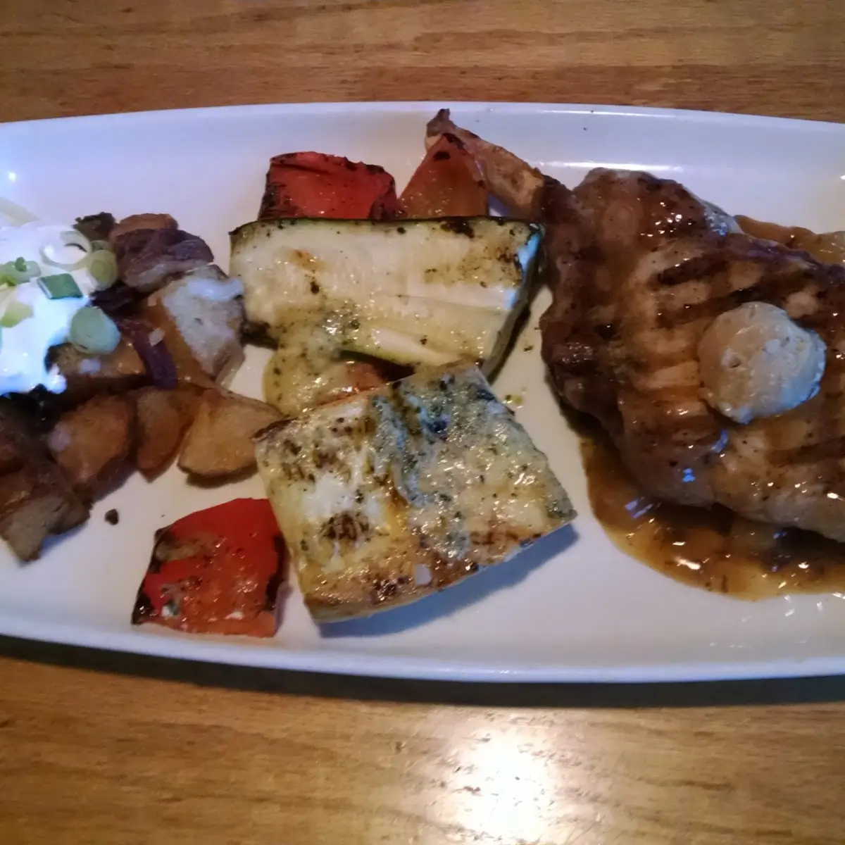 Maple Pork Chops Roasted Red Potatoes and Summer Squashes