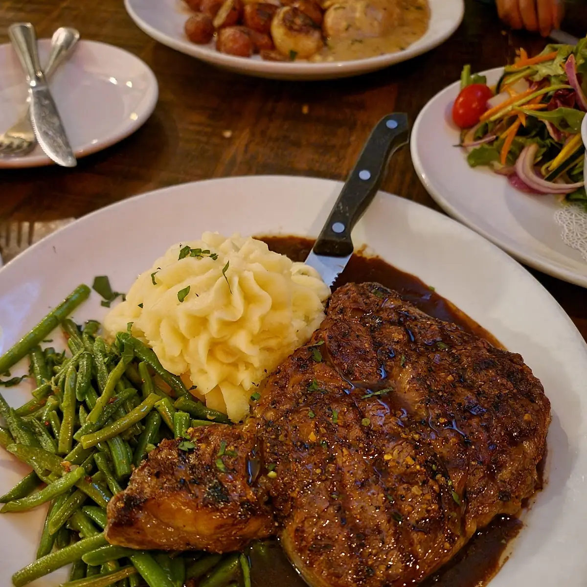 Steak Mashed Potatoes Green String Beans