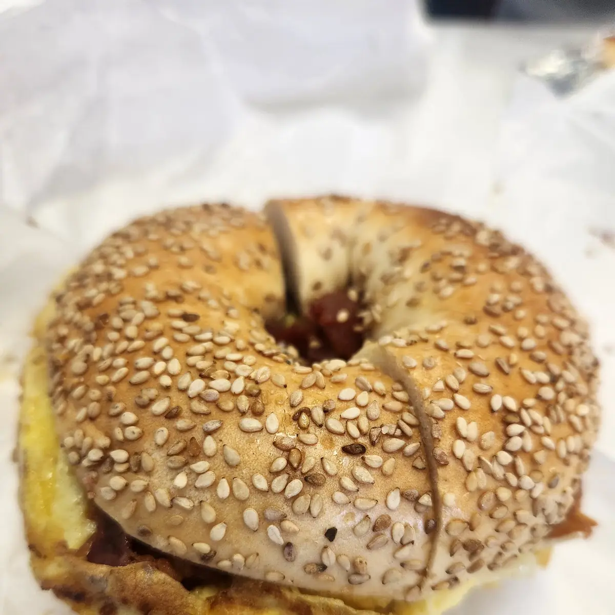 Egg Sando on Poppy Bagel