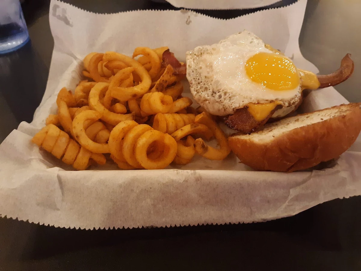 Egg Burger and Curly Fries