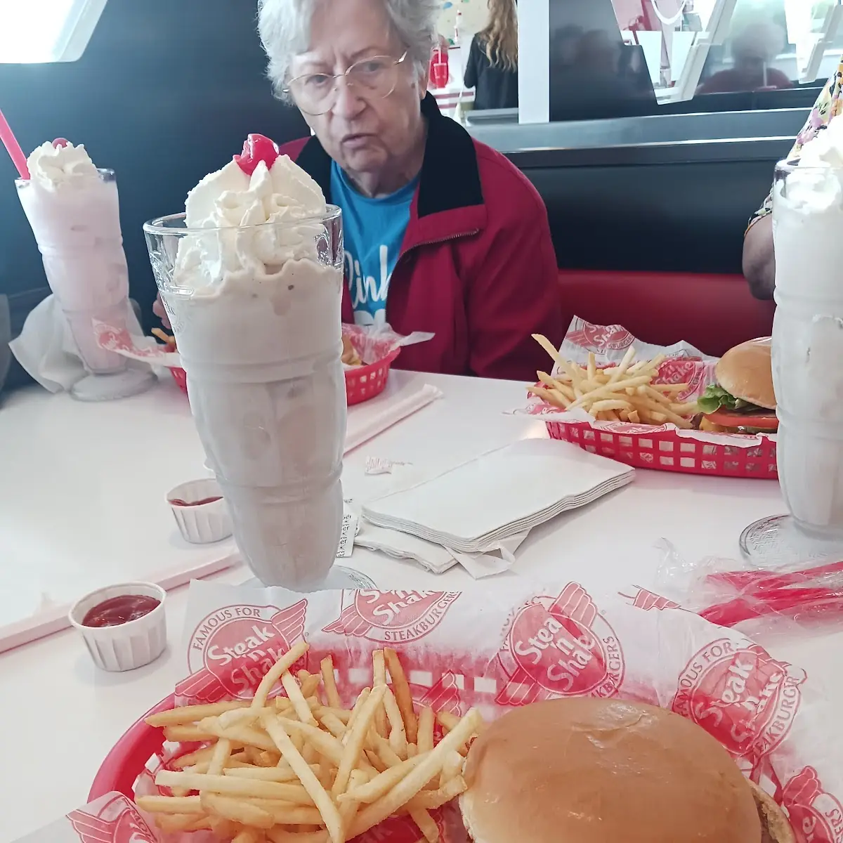 Cheeseburger with Fries and Chocolate Shake