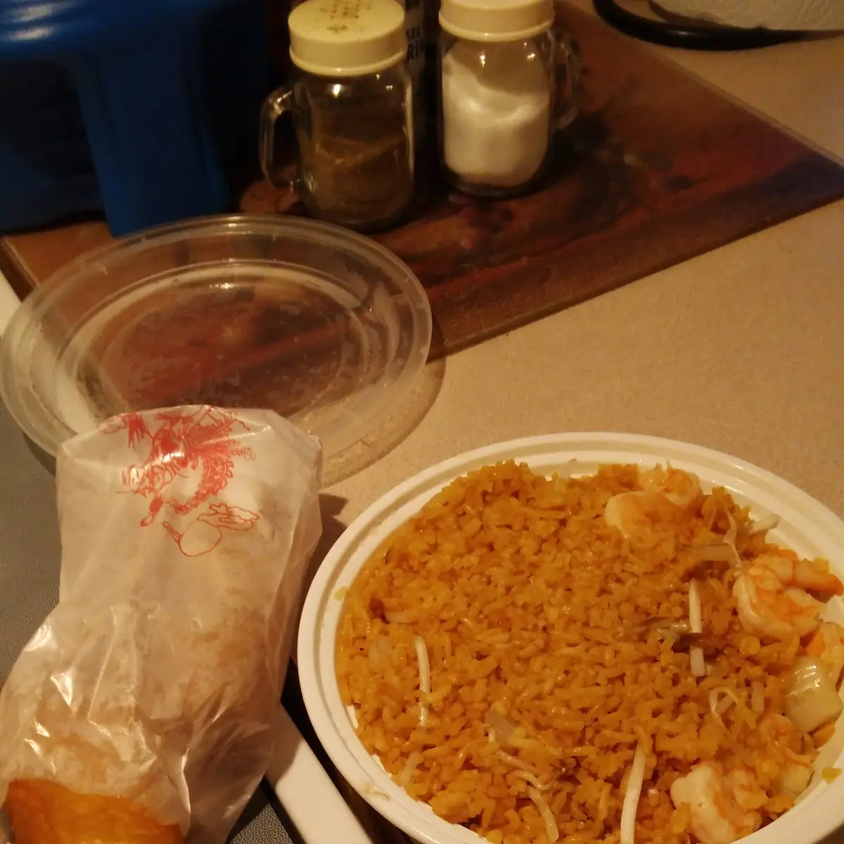 Shrimp Fried Rice with Two Shrimp Egg Rolls