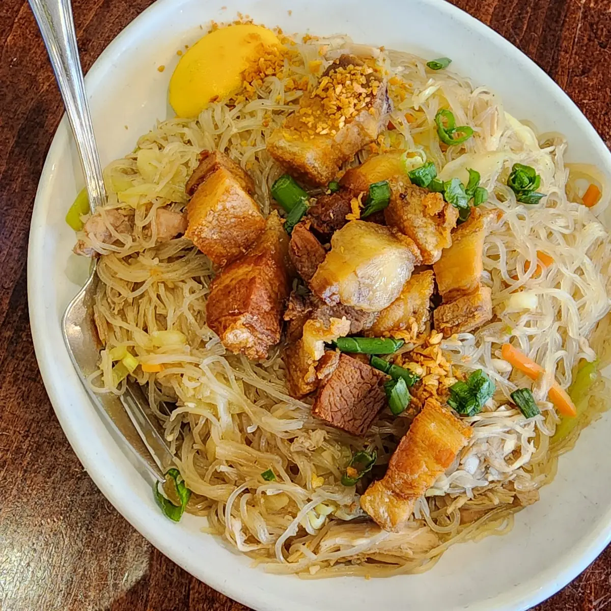 Pancit Bihon with Crispy Pork