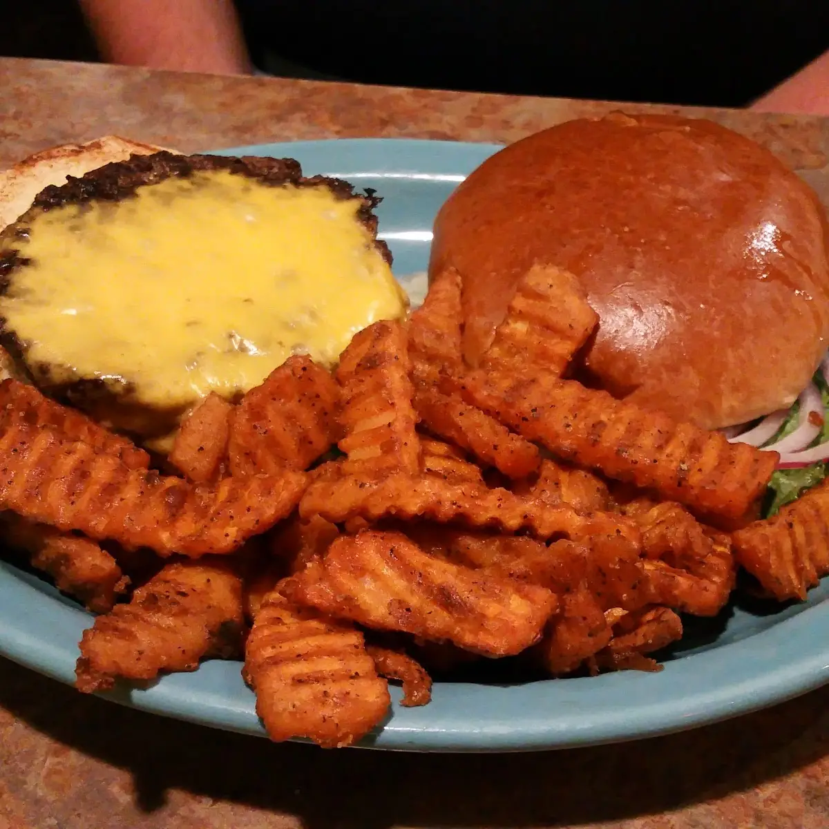 Cheeseburger with Sweet Potato Fries