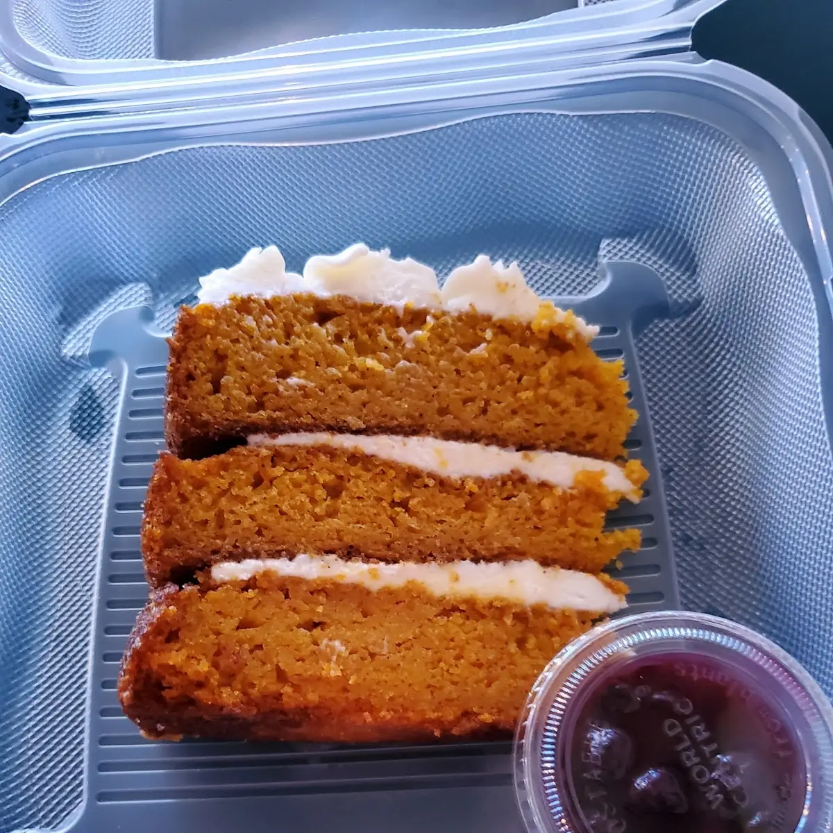 Carrot Cake with Blueberry Compote