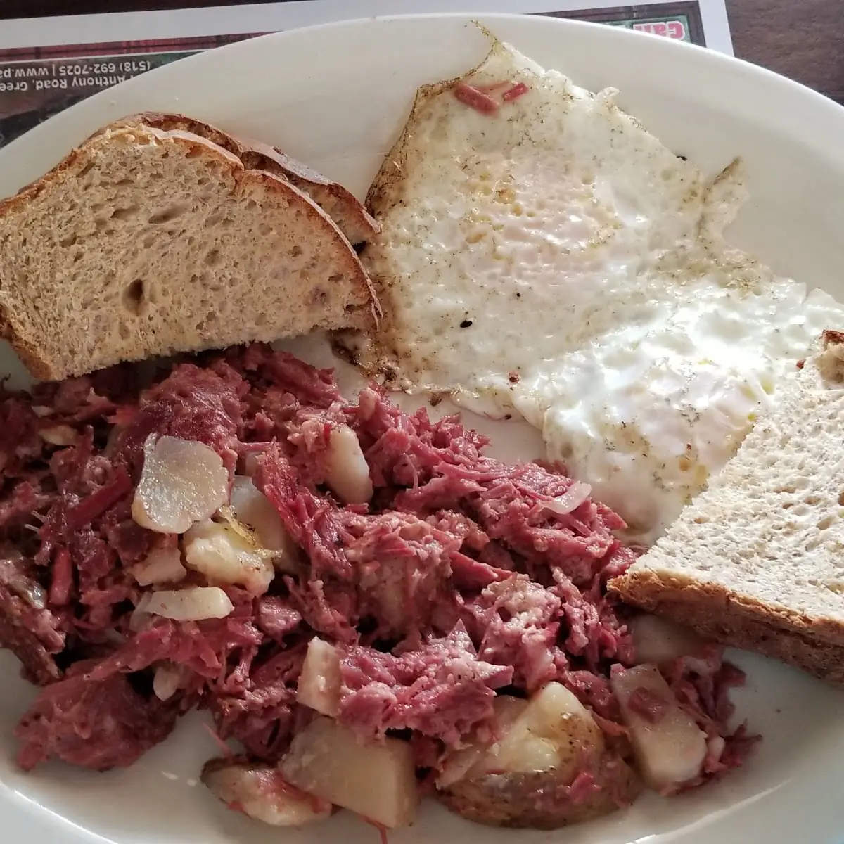 2 Eggs Homemade Corned Beef Hash & Homemade Toast