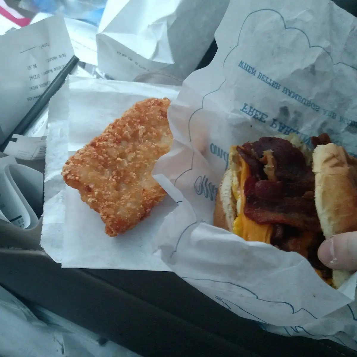 Bacon Egg Sandwich Hashbrown and Coffee