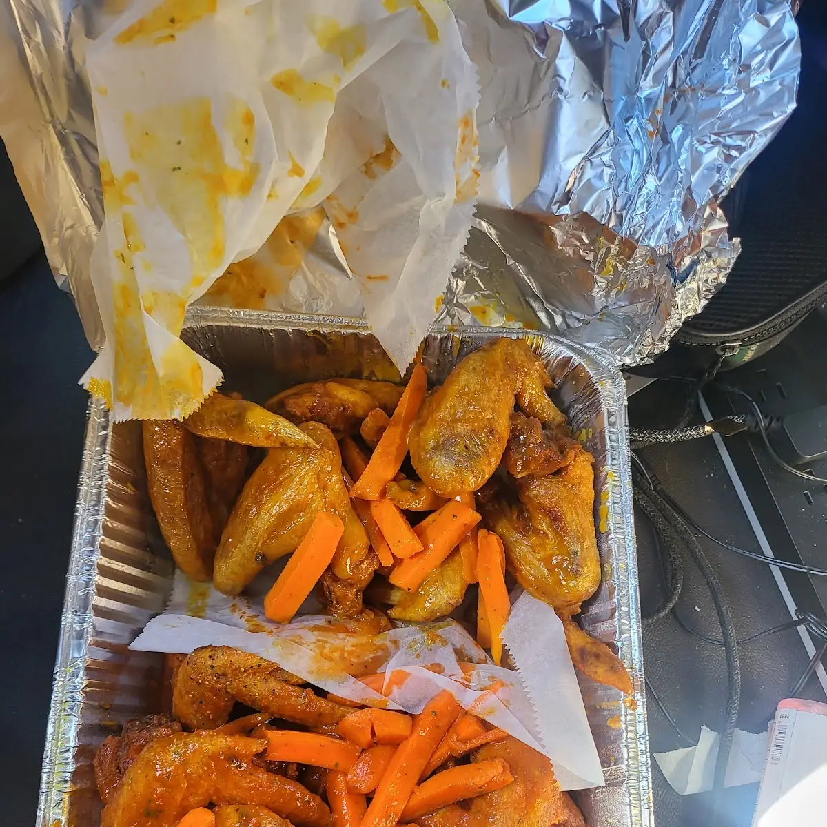 Crispy Buffalo Wings and Carrot Sticks