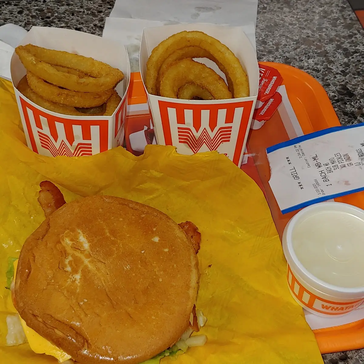 Bacon Burger and Onions Rings
